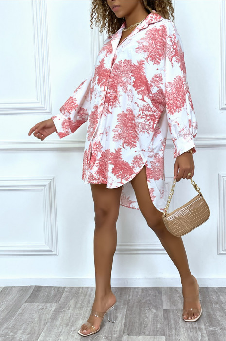 Chemise corail satinée à motif nature fendu sur le côté - 7