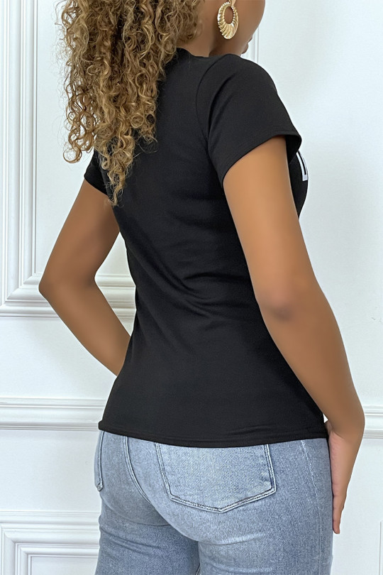 Tee-shirt noir cintrée avec écriture REBEL et tête de lion - 3