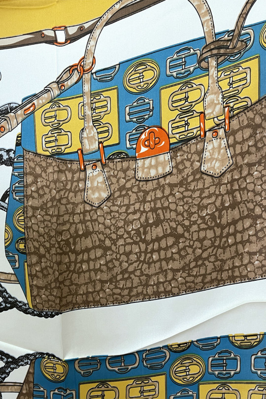 Foulard satinée jaune avec dessins sac à main - 1