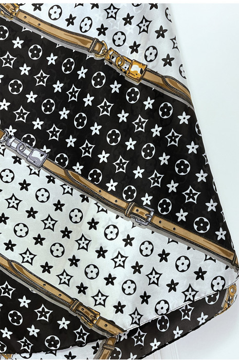 Foulard satinée noir/marron inspiration marque de luxe - 3