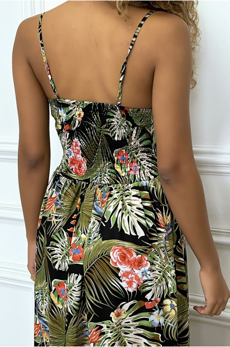 Green leaf pattern summer dress crossed at the bust and bent by elastic - 6