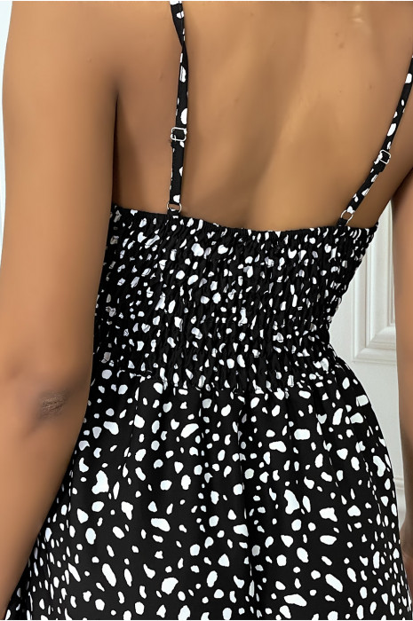 Longue robe noire motif blanc croisé au buste cintré avec élastique à la taille et au dos - 7