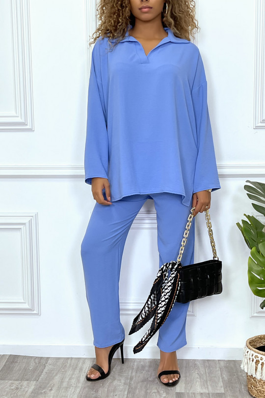Turquoise blauwe tuniek en broek set, zeer trendy en comfortabel om te dragen - 2
