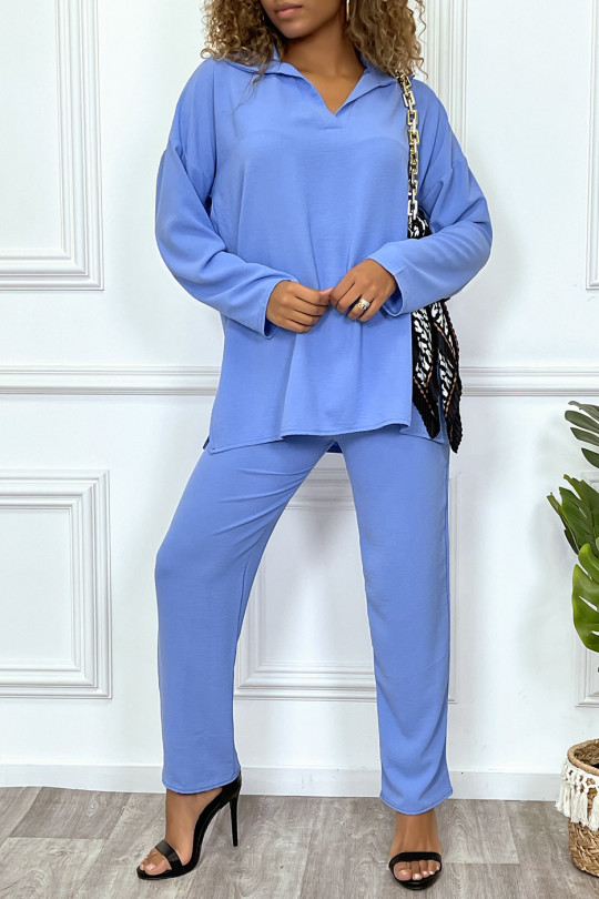 Turquoise blauwe tuniek en broek set, zeer trendy en comfortabel om te dragen - 4