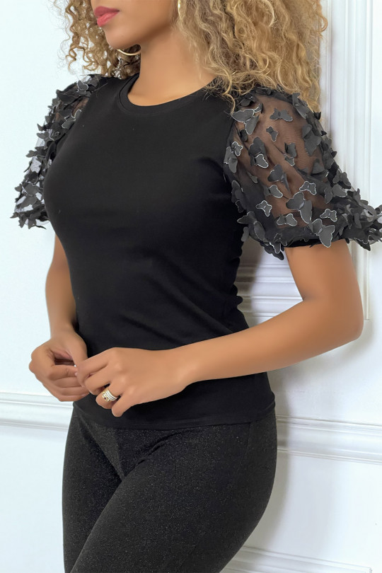 Black top with puffed veil and butterfly sleeves - 3