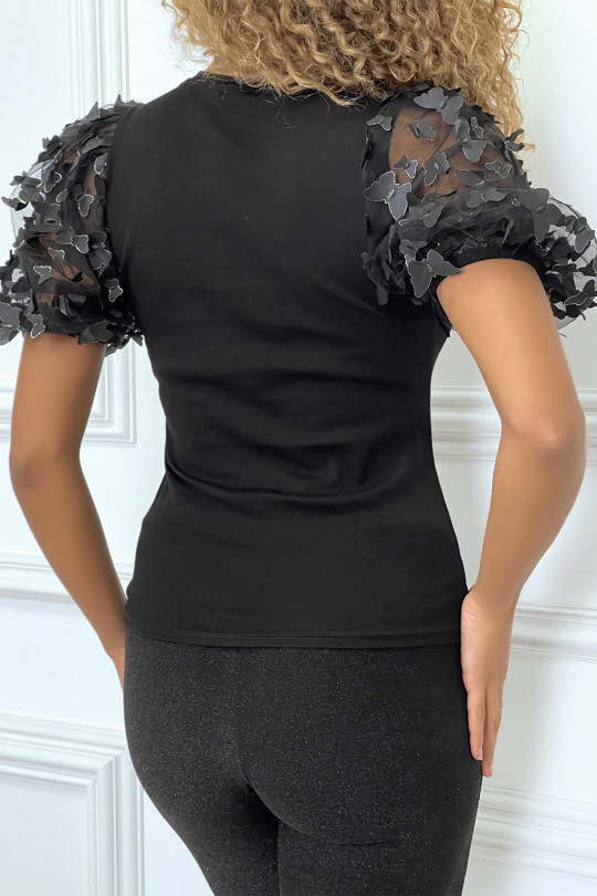 Black top with puffed veil and butterfly sleeves - 4