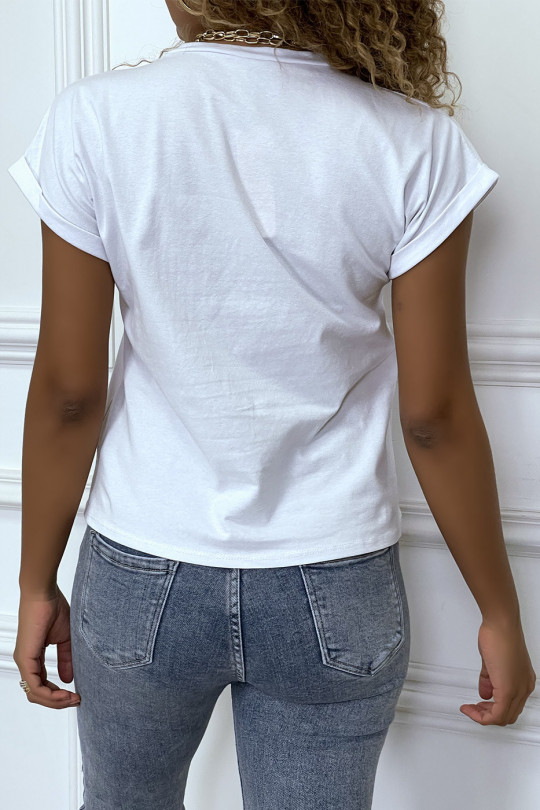 T-shirt blanc manches revers avec écriture LOVE - 6