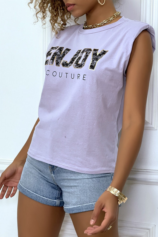 Lilac t-shirt with shoulder pads with ENJOY writing - 2