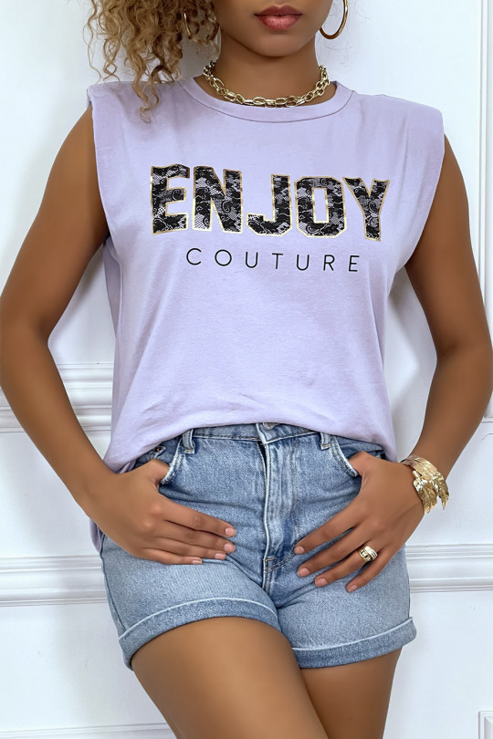 Lilac t-shirt with shoulder pads with ENJOY writing - 3