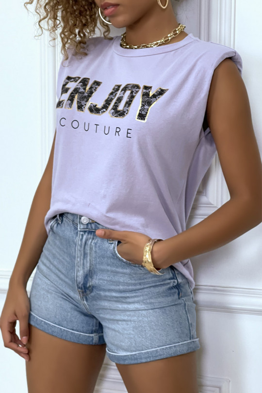 Lilac t-shirt with shoulder pads with ENJOY writing - 4