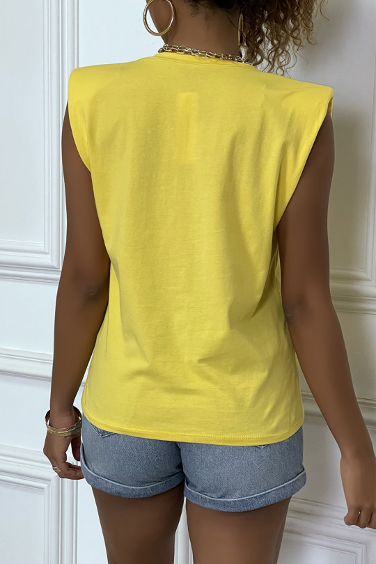Tee-shirt jaune à épaulettes avec écriture ENJOY - 7
