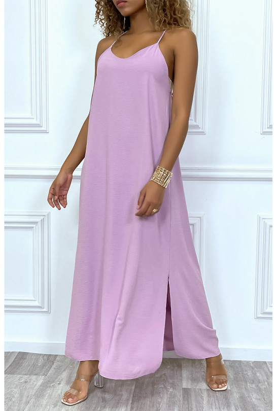 Long lilac dress with thin straps and side slits - 2