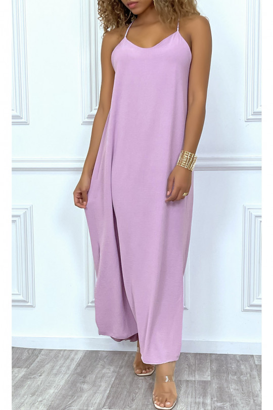 Long lilac dress with thin straps and side slits - 4