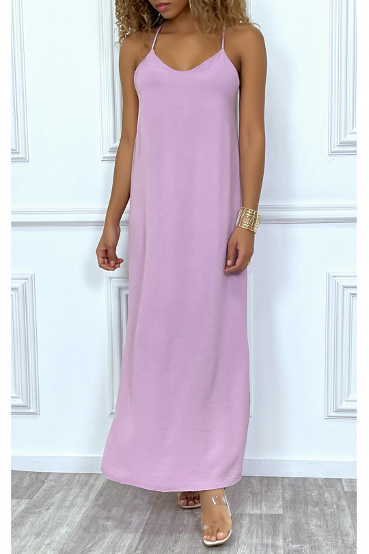 Long lilac dress with thin straps and side slits - 5