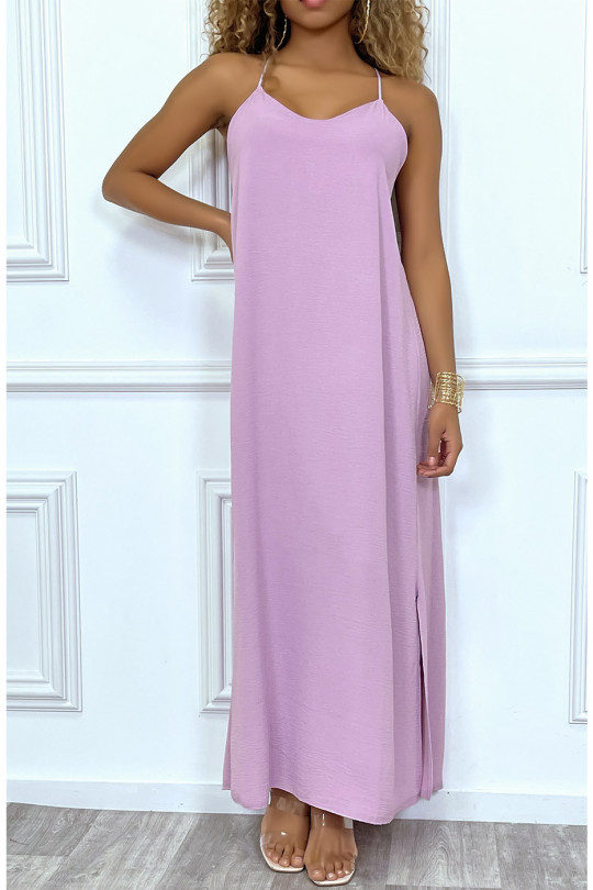 Lange lila jurk met dunne bandjes en zijsplitten - 6