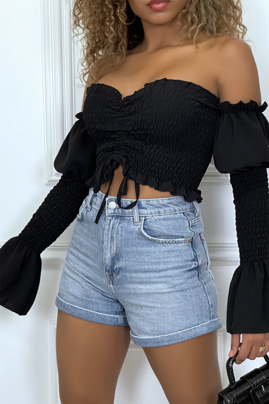 Black adjustable bustier with ruffle sleeves - 1