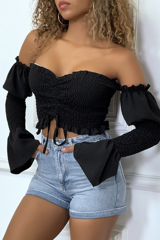 Black adjustable bustier with ruffle sleeves - 4