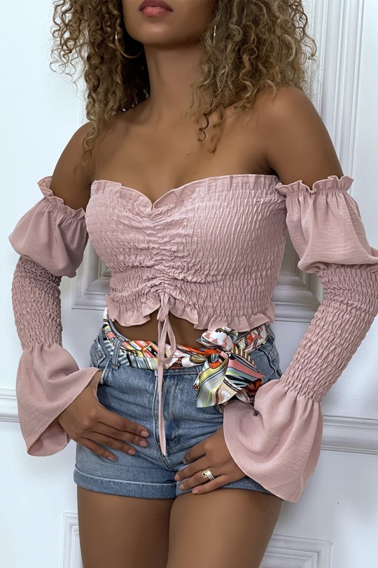 Adjustable pink bustier with flounce sleeves - 2