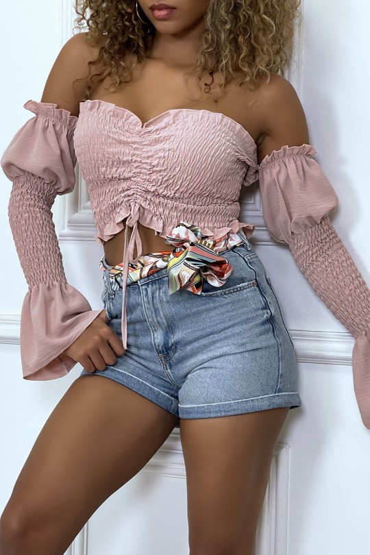 Adjustable pink bustier with flounce sleeves - 3