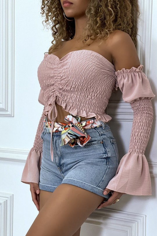 Adjustable pink bustier with flounce sleeves - 4