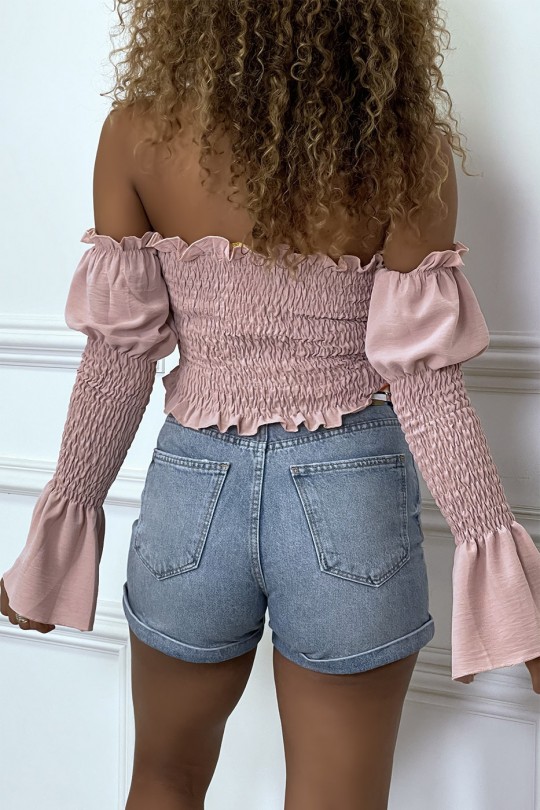 Adjustable pink bustier with flounce sleeves - 5