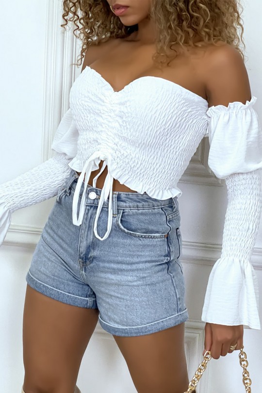 White adjustable bustier with flounce sleeves - 1