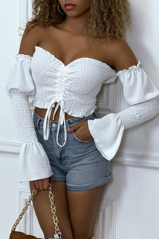 White adjustable bustier with flounce sleeves - 2