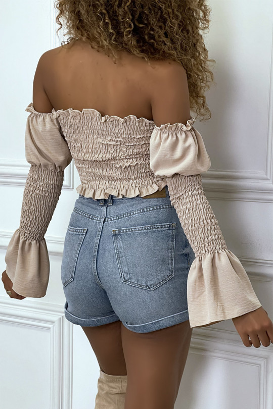 Adjustable beige bustier with flounce sleeves - 5