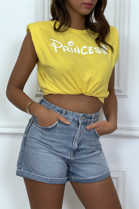 Princess yellow t-shirt with shoulder pads. Top woman fashion for summer - 7