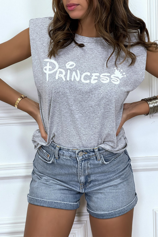 T-shirt Princess gris avec épaulettes. Top femme fashion pour l'été - 2