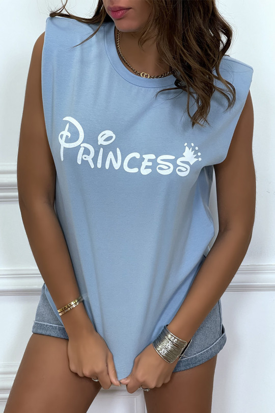 Princess turquoise t-shirt with shoulder pads. Top woman fashion for summer - 1