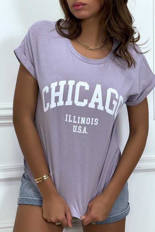 T-shirt Chicago en lilas légèrement ample avec manches revers - 3