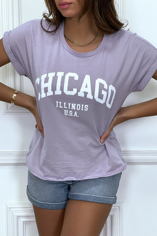 T-shirt Chicago en lilas légèrement ample avec manches revers - 4