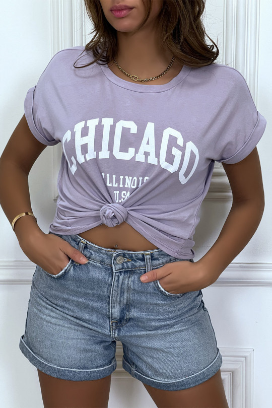 T-shirt Chicago en lilas légèrement ample avec manches revers - 6