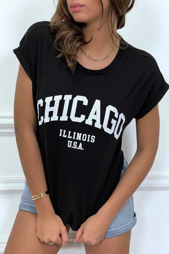 T-shirt Chicago en noir légèrement ample avec manches revers - 6