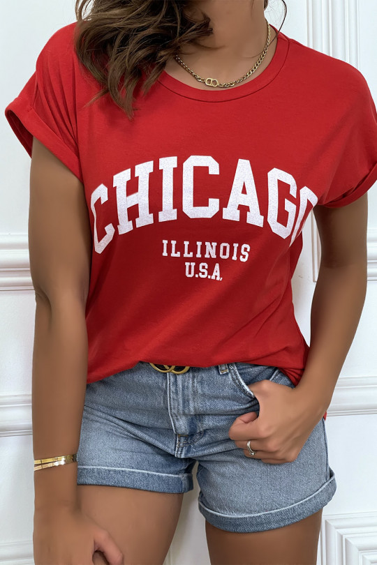 Chicago T-shirt in slightly loose red with cuffed sleeves - 2 Chicago T-shirt in slightly loose red with cuffed sleeves - 2