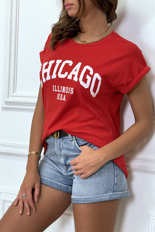 Chicago T-shirt in slightly loose red with cuffed sleeves - 3 Chicago T-shirt in slightly loose red with cuffed sleeves - 3