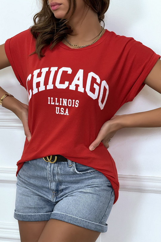 Chicago T-shirt in slightly loose red with cuffed sleeves - 4 Chicago T-shirt in slightly loose red with cuffed sleeves - 4