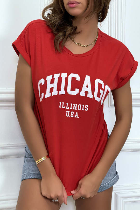 Chicago T-shirt in slightly loose red with cuffed sleeves - 5 Chicago T-shirt in slightly loose red with cuffed sleeves - 5