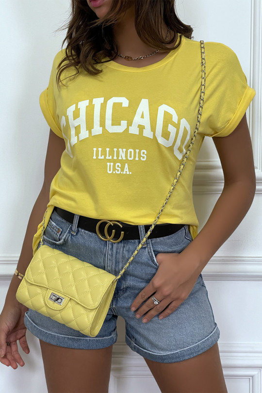 T-shirt Chicago en jaune légèrement ample avec manches revers - 2