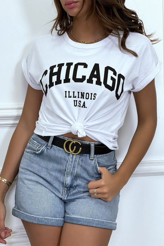 T-shirt Chicago en blanc légèrement ample avec manches revers - 7