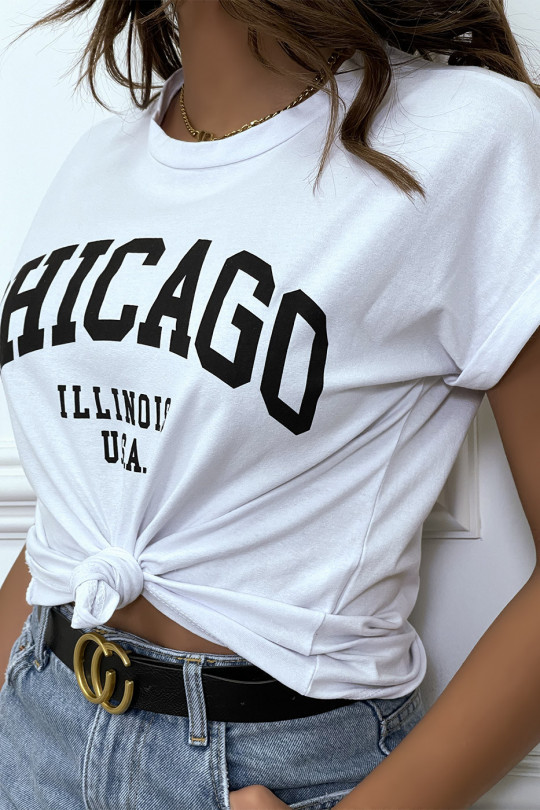 T-shirt Chicago en blanc légèrement ample avec manches revers - 9