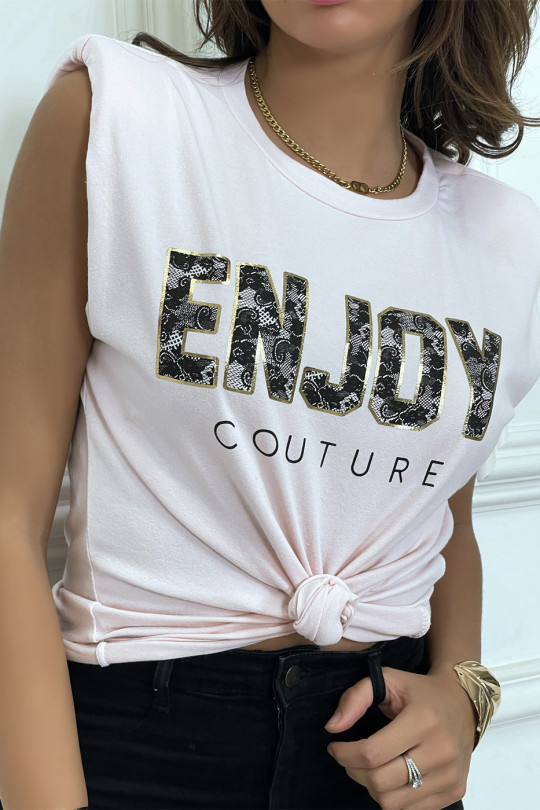 Pink t-shirt with shoulder pads with ENJOY writing - 7