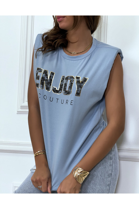 Turquoise t-shirt with shoulder pads with ENJOY writing - 9