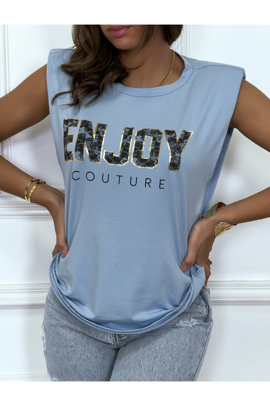 Turquoise t-shirt with shoulder pads with ENJOY writing - 10