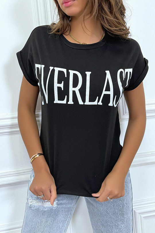 T-shirt noir manches retroussées avec écriture "Everlast". - 3