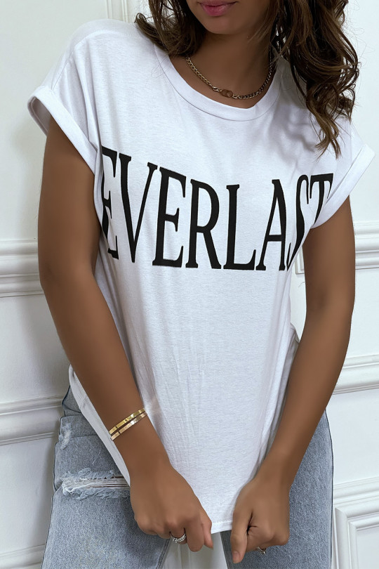 T-shirt blanc manches retroussées avec écriture "Everlast". - 4