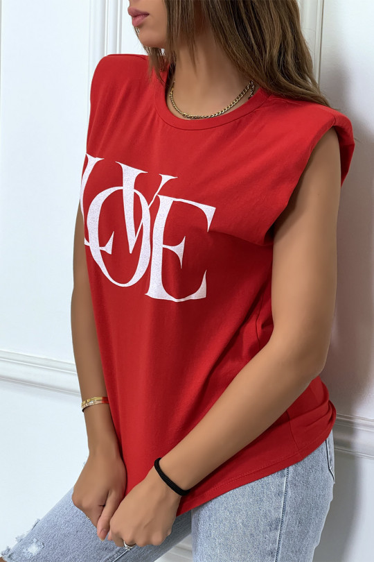 T-shirt sans manches rouge à épaulettes et écriture "love" - 2