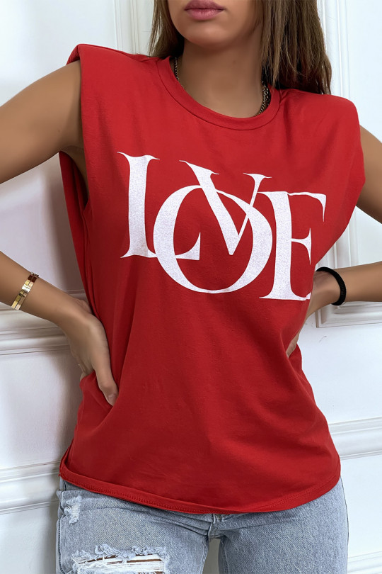 T-shirt sans manches rouge à épaulettes et écriture "love" - 3