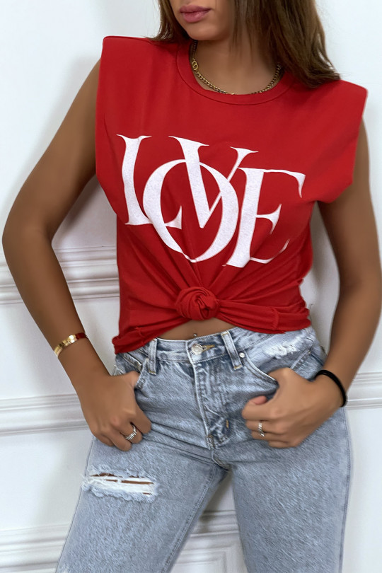T-shirt sans manches rouge à épaulettes et écriture "love" - 4